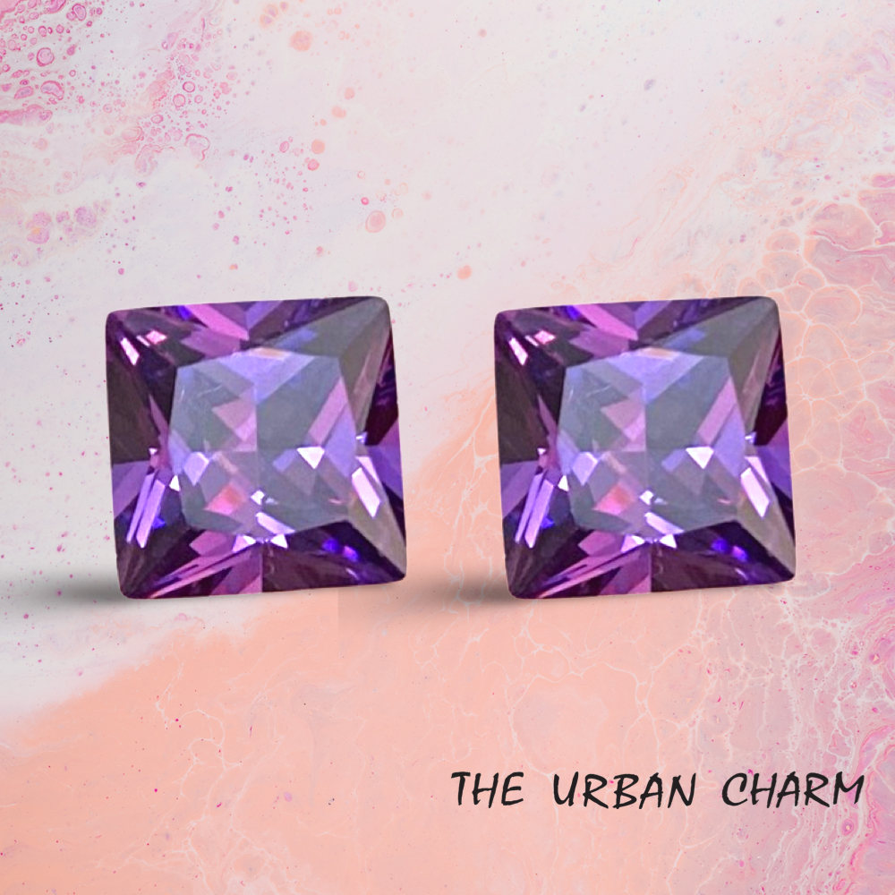 10mm Princess Amethyst Cubic Zirconia AAAAA quality Lab-grown Loose Gemstones : Set of 2